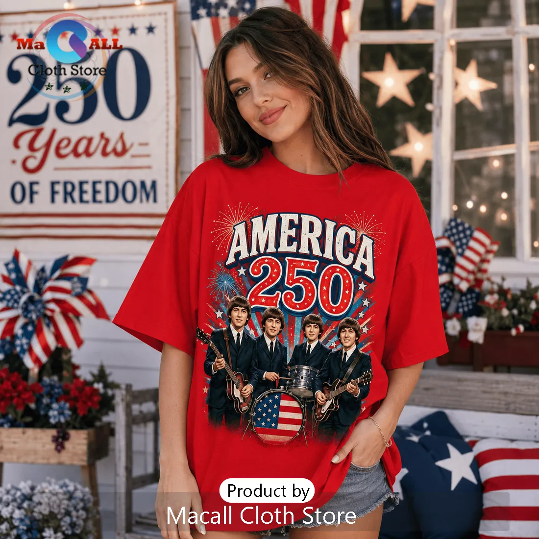 The Beatles x America 250 Years of Freedom Red T-Shirt
