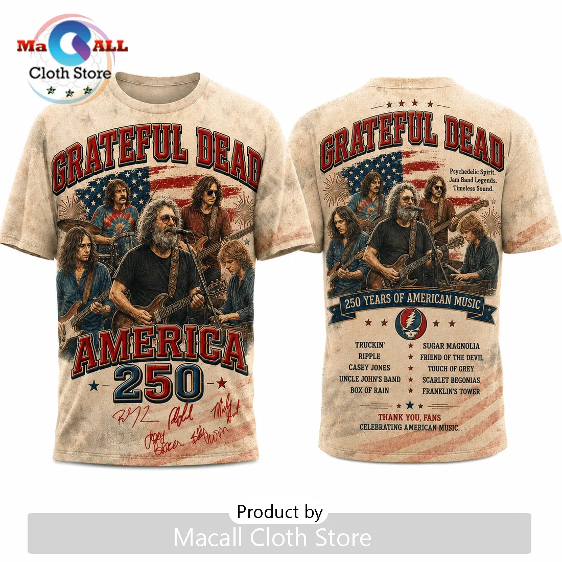 Grateful Dead America 250 Patriotic USA Flag Graphic T-Shirt Grateful Dead America 250 Patriotic USA Flag Graphic T-Shirt