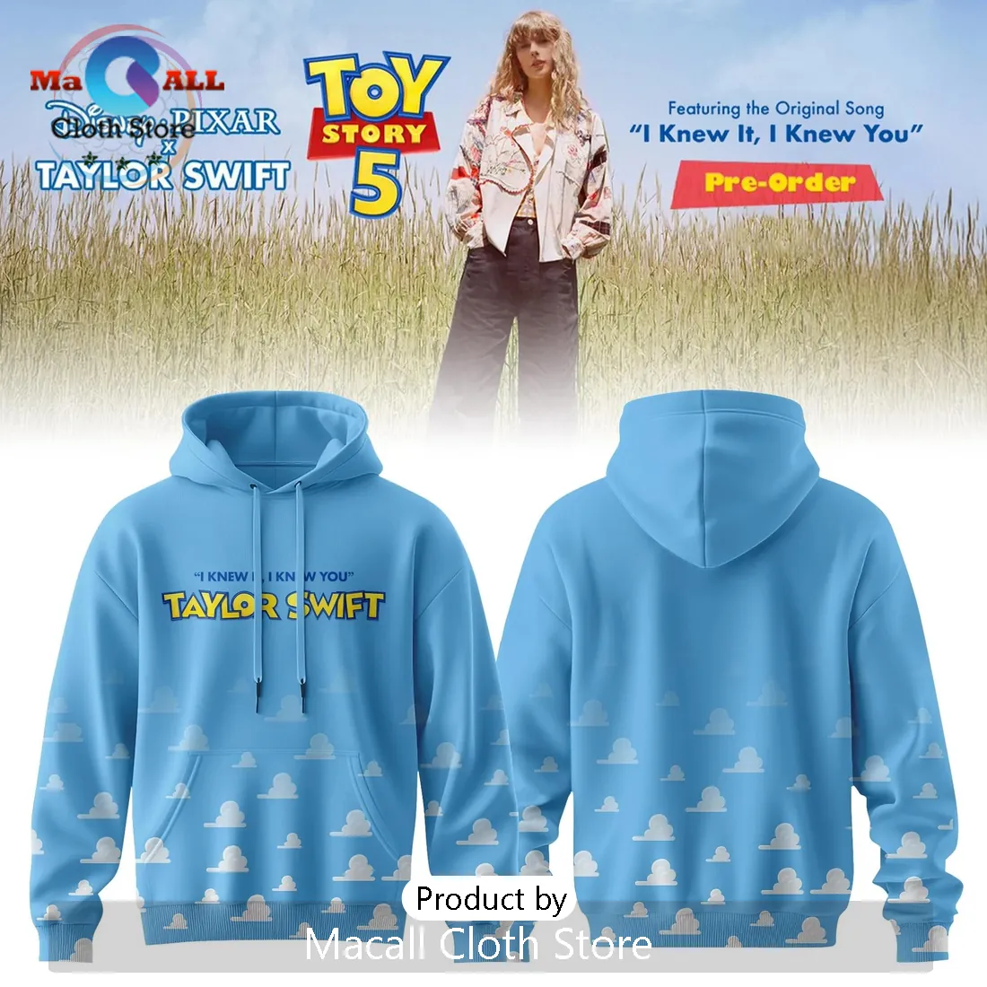 Taylor Swift x Toy Story 5 Blue Cloud Pattern Graphic Hoodie