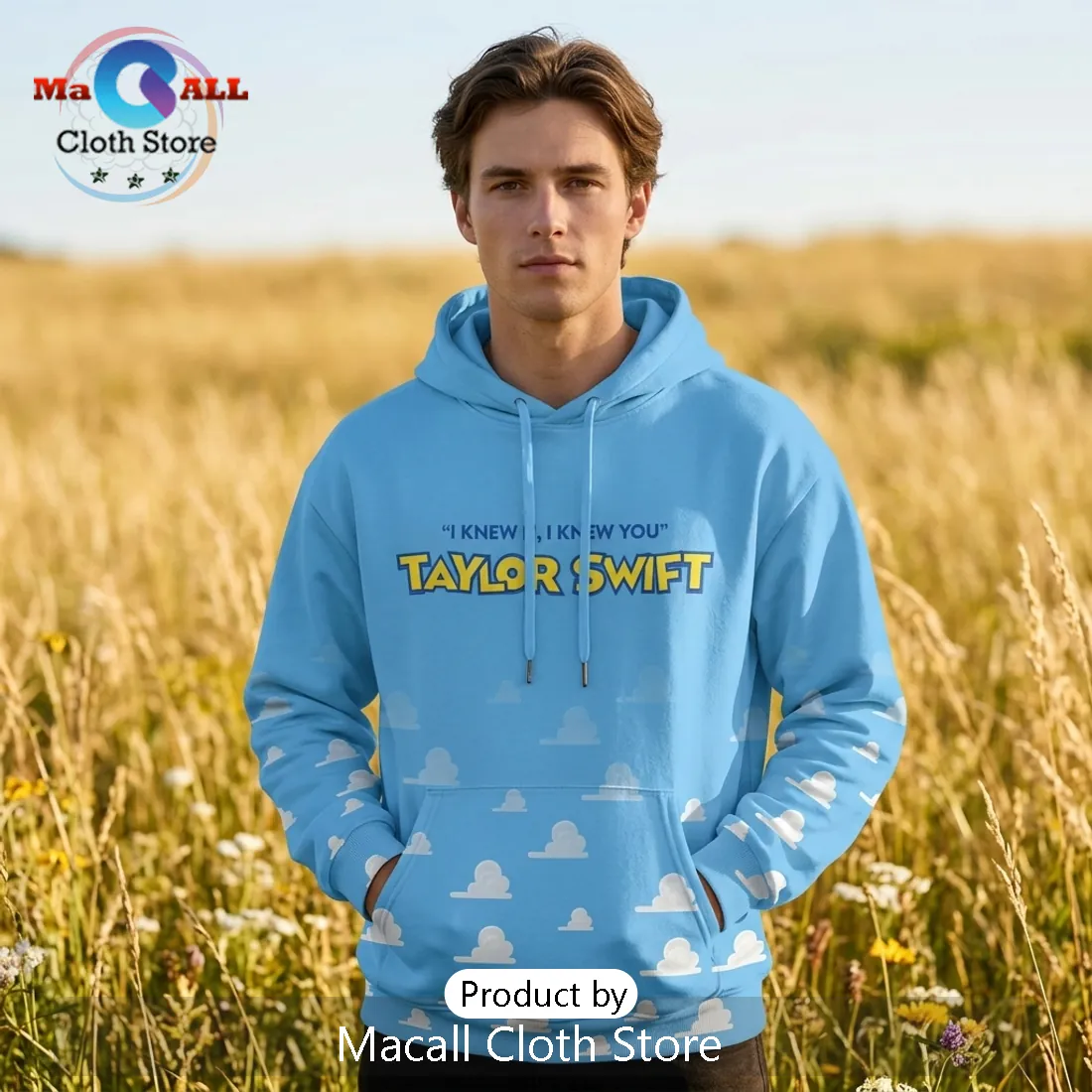 Taylor Swift x Toy Story 5 Blue Cloud Pattern Graphic Hoodie