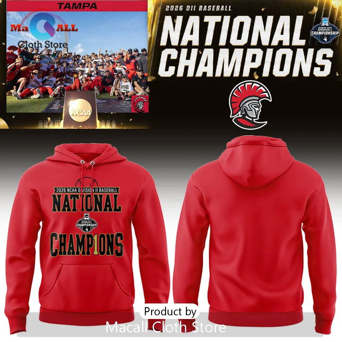 Tampa Spartans 2026 NCAA DII Baseball National Champions Red Hoodie