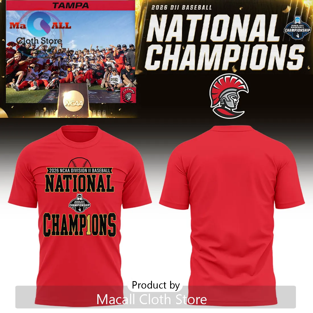 Tampa Spartans 2026 NCAA DII Baseball National Champions Red Hoodie Tampa Spartans 2026 NCAA DII Baseball National Champions Red Hoodie