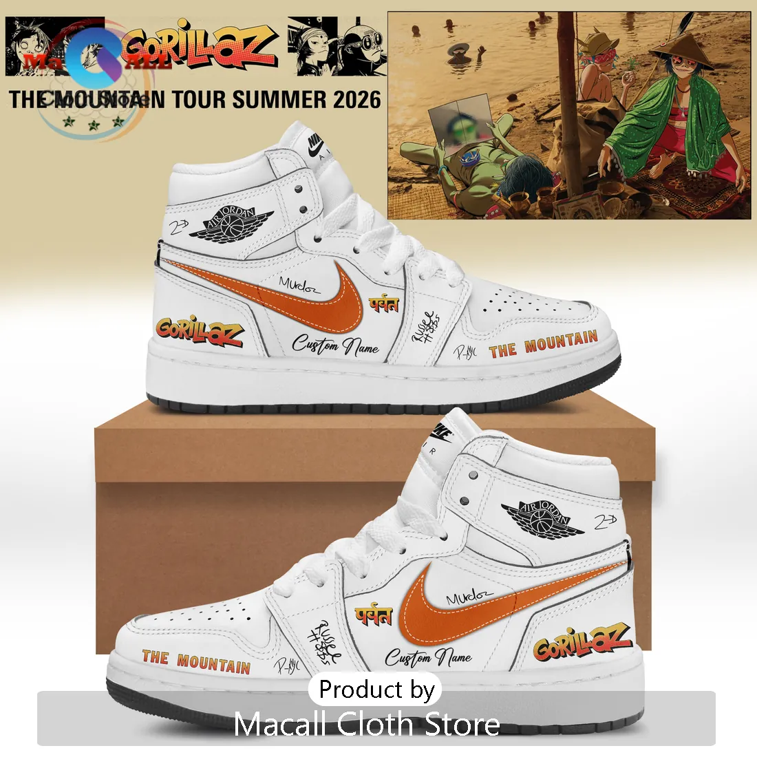Gorillaz The Mountain Tour 2026 Air Jordan 1 High Top Sneakers Gorillaz The Mountain Tour 2026 Air Jordan 1 High Top Sneakers