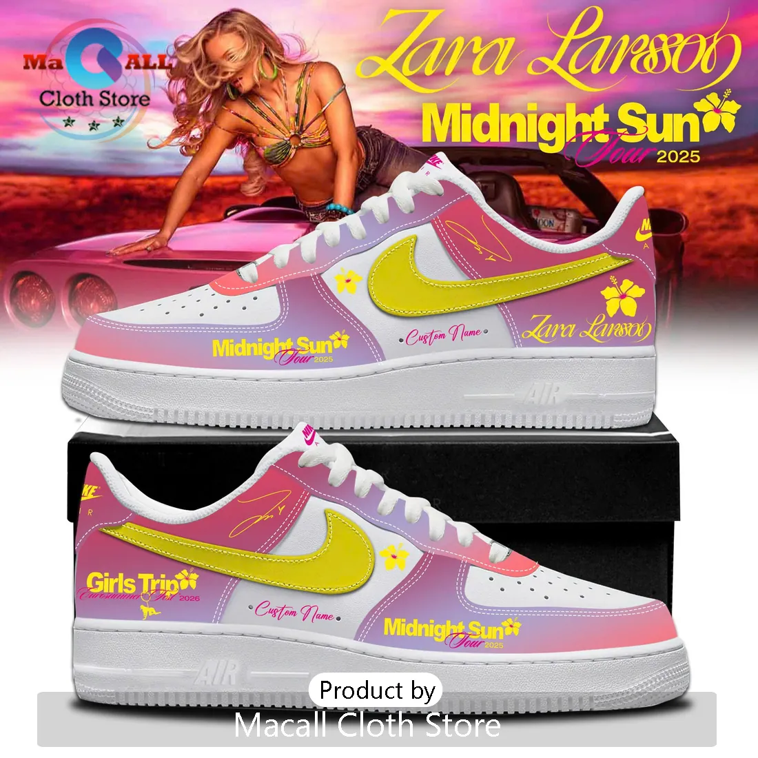 Zara Larsson Midnight Sun Tour 2025 Pink Custom Air Force 1 Sneakers