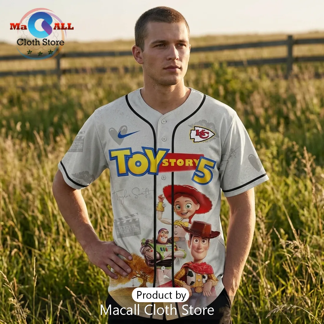 Taylor Swift x Toy Story 5 x Kansas City Chiefs 2026 Baseball Jersey Taylor Swift x Toy Story 5 x Kansas City Chiefs 2026 Baseball Jersey