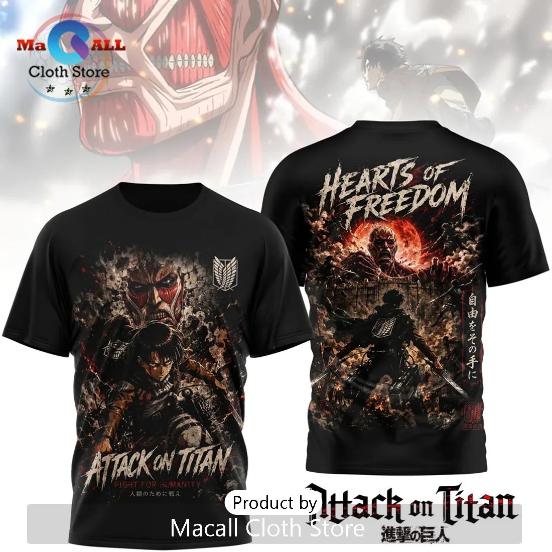Attack on Titan Levi and Colossal Titan Anime 2026 T-Shirt Attack on Titan Levi and Colossal Titan Anime 2026 T-Shirt