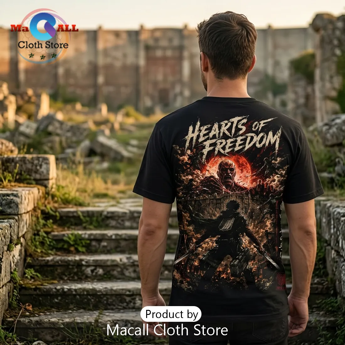 Attack on Titan Levi and Colossal Titan Anime 2026 T-Shirt Attack on Titan Levi and Colossal Titan Anime 2026 T-Shirt