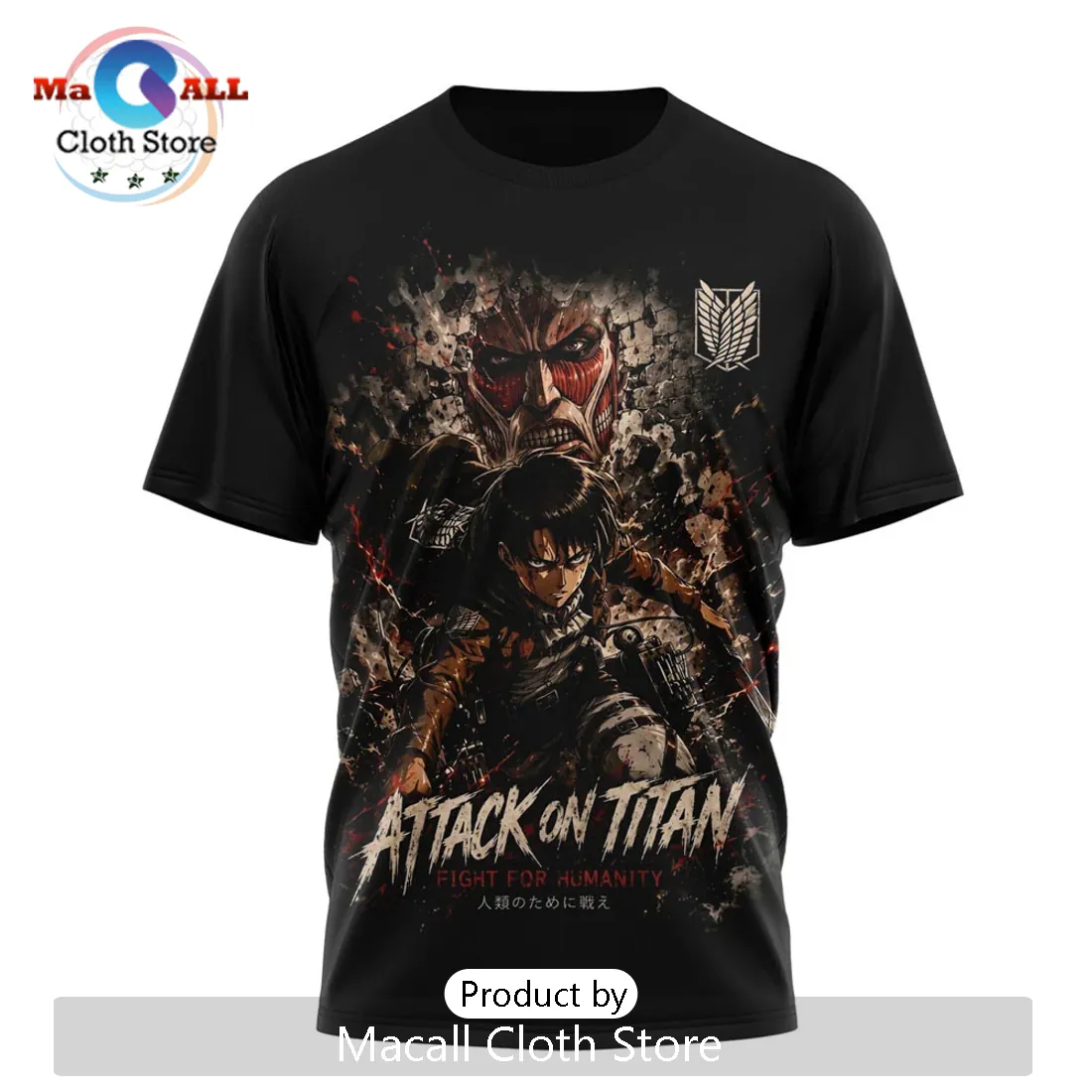 Attack on Titan Levi and Colossal Titan Anime 2026 T-Shirt Attack on Titan Levi and Colossal Titan Anime 2026 T-Shirt