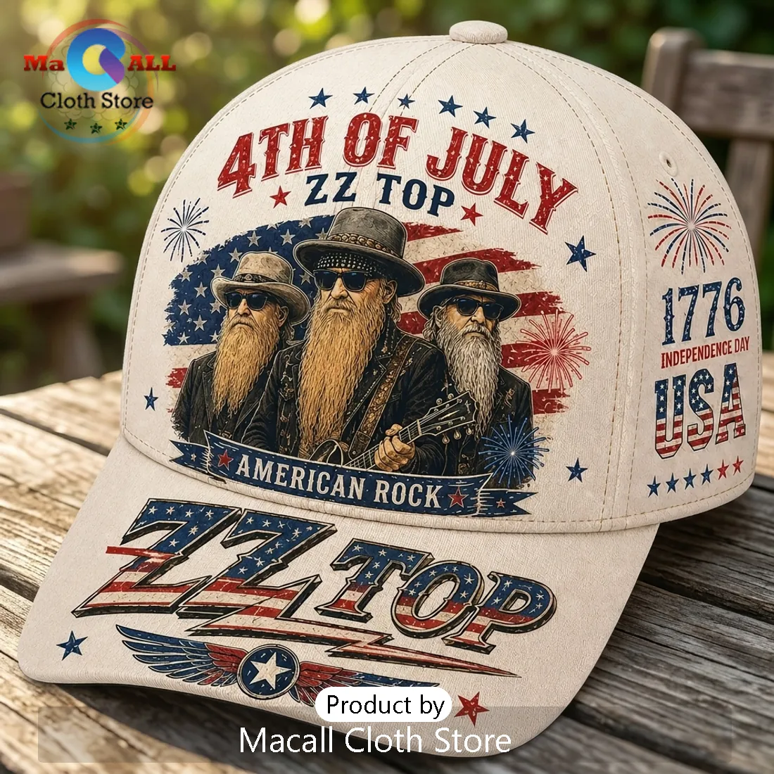 ZZ Top American Rock Independence Day 1776 Beige Baseball Cap ZZ Top American Rock Independence Day 1776 Beige Baseball Cap