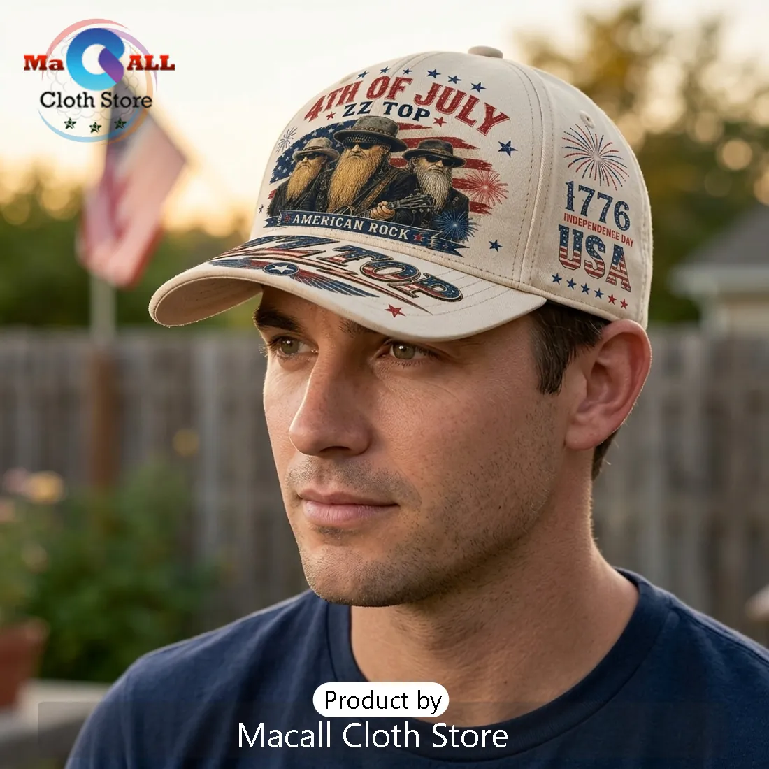 ZZ Top American Rock Independence Day 1776 Beige Baseball Cap ZZ Top American Rock Independence Day 1776 Beige Baseball Cap