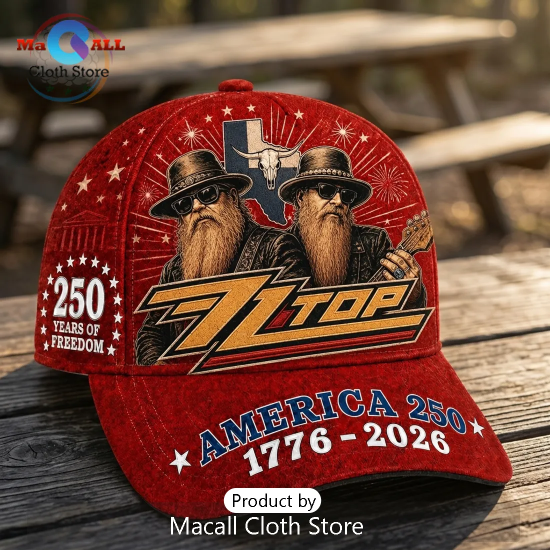 ZZ Top x America 250 Years of Freedom Red Vintage Baseball Cap ZZ Top x America 250 Years of Freedom Red Vintage Baseball Cap