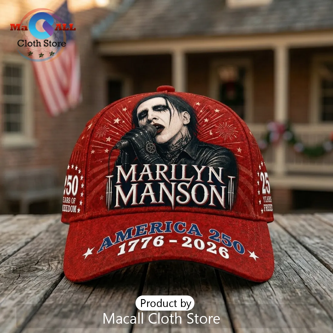 Marilyn Manson x America 250 Years Of Freedom Red Patriotic Baseball Cap Marilyn Manson x America 250 Years Of Freedom Red Patriotic Baseball Cap