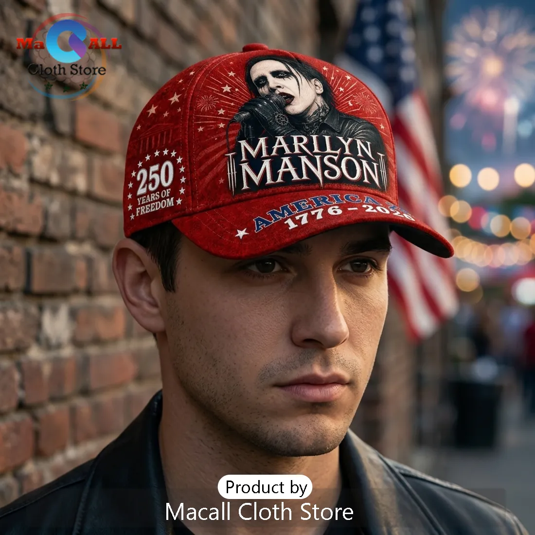 Marilyn Manson x America 250 Years Of Freedom Red Patriotic Baseball Cap Marilyn Manson x America 250 Years Of Freedom Red Patriotic Baseball Cap
