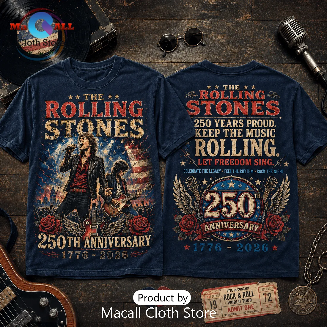 The Rolling Stones 250th Anniversary 1776-2026 Cotton T-Shirt The Rolling Stones 250th Anniversary 1776-2026 Cotton T-Shirt