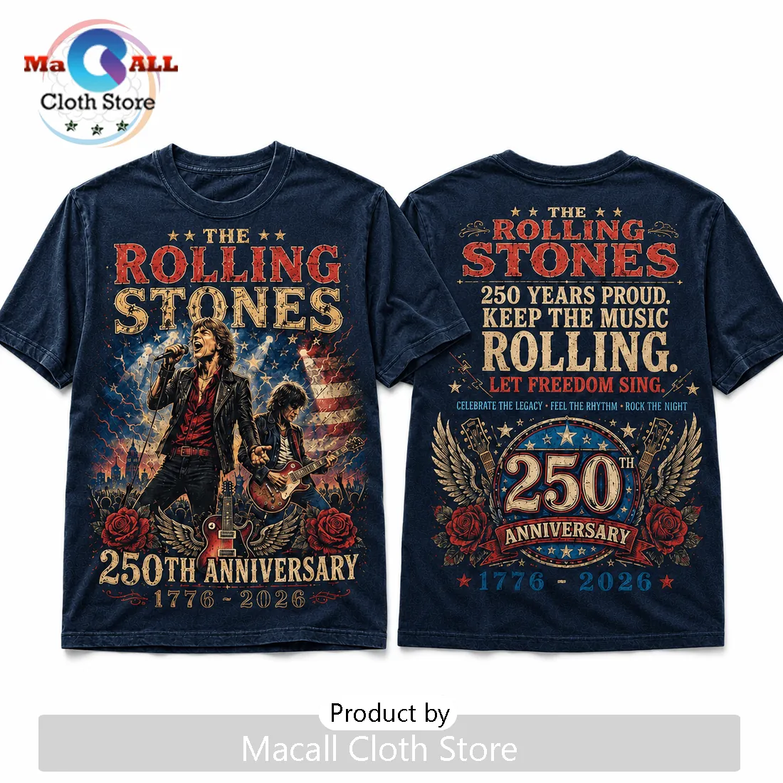 The Rolling Stones 250th Anniversary 1776-2026 Cotton T-Shirt The Rolling Stones 250th Anniversary 1776-2026 Cotton T-Shirt