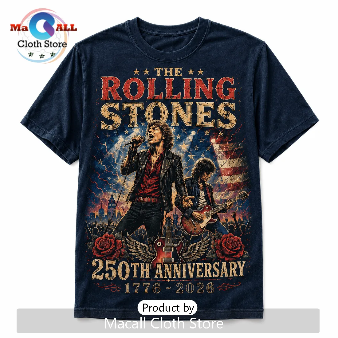 The Rolling Stones 250th Anniversary 1776-2026 Cotton T-Shirt The Rolling Stones 250th Anniversary 1776-2026 Cotton T-Shirt