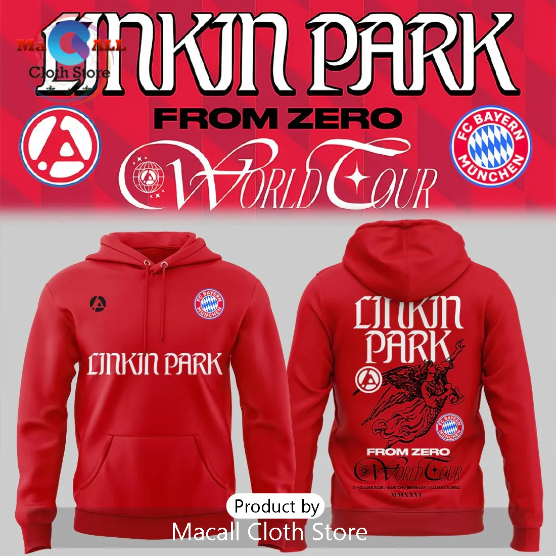 Linkin Park x FC Bayern München Red 2026 From Zero World Tour Cotton Hoodie Linkin Park x FC Bayern München Red 2026 From Zero World Tour Cotton Hoodie