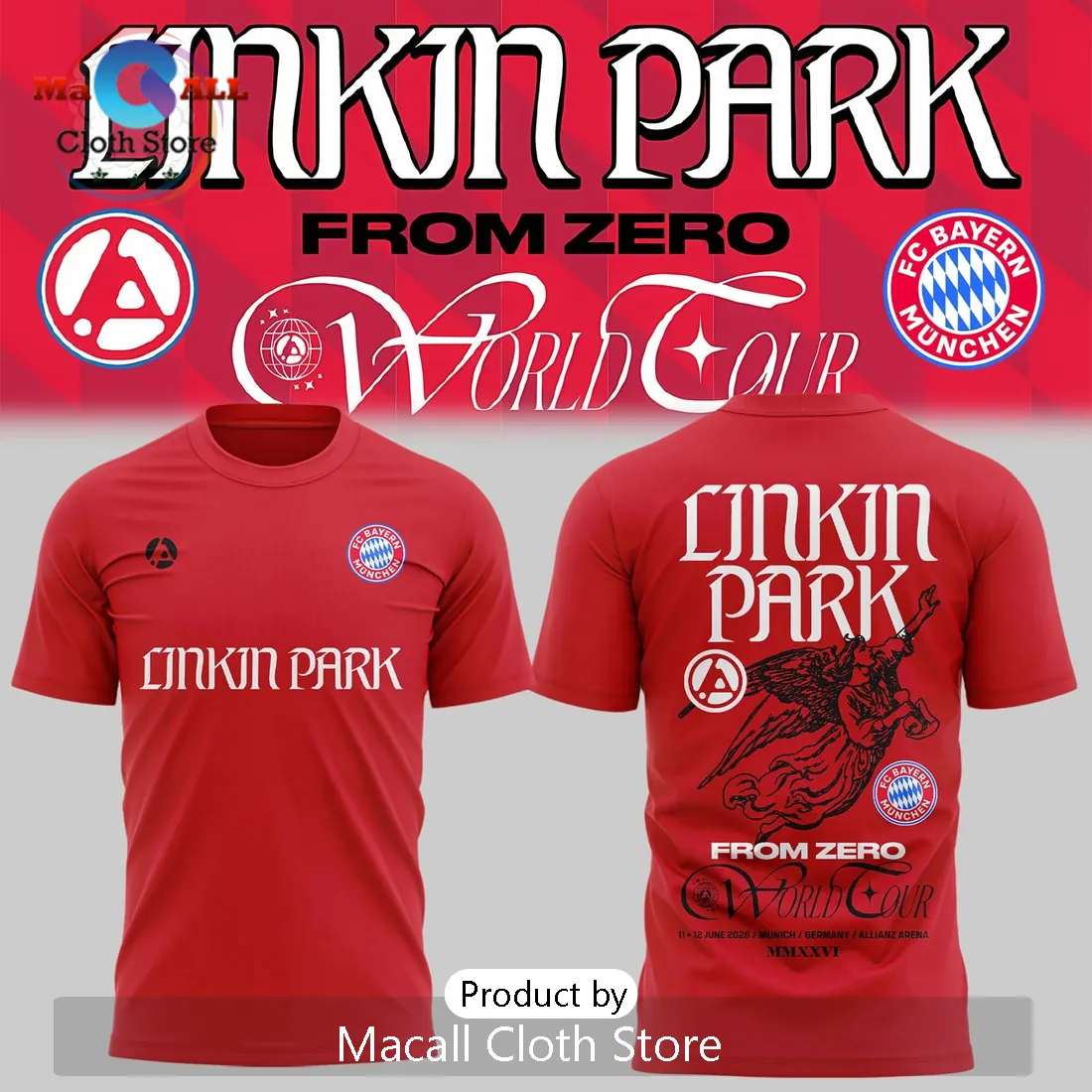 Linkin Park x FC Bayern München Red 2026 From Zero World Tour Cotton Hoodie Linkin Park x FC Bayern München Red 2026 From Zero World Tour Cotton Hoodie