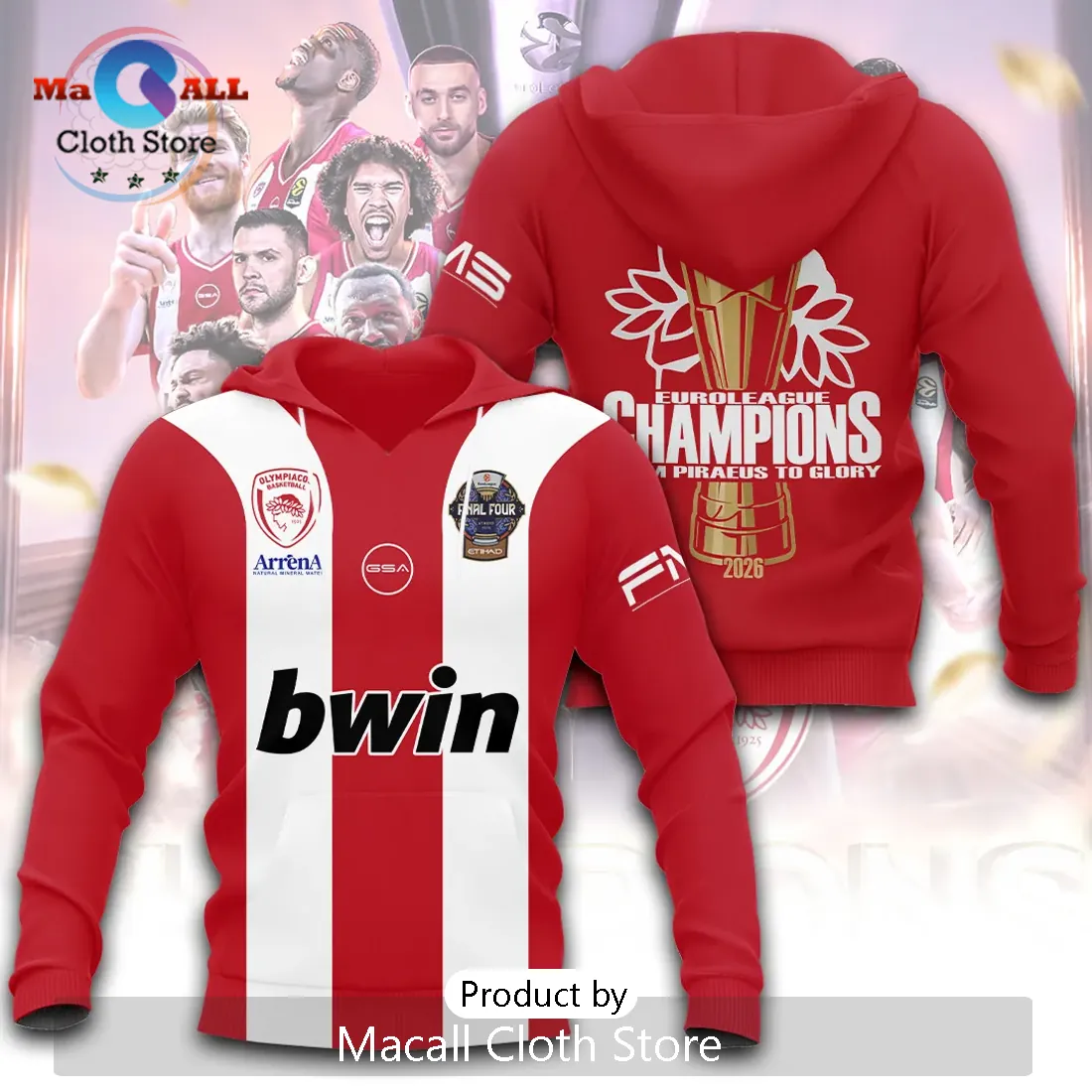 Olympiacos BC 2026 EuroLeague Champions Pullover Hoodie Olympiacos BC 2026 EuroLeague Champions Pullover Hoodie