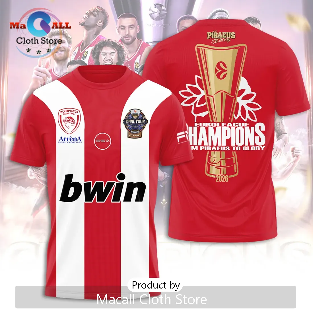 Olympiacos BC 2026 EuroLeague Champions Pullover Hoodie Olympiacos BC 2026 EuroLeague Champions Pullover Hoodie