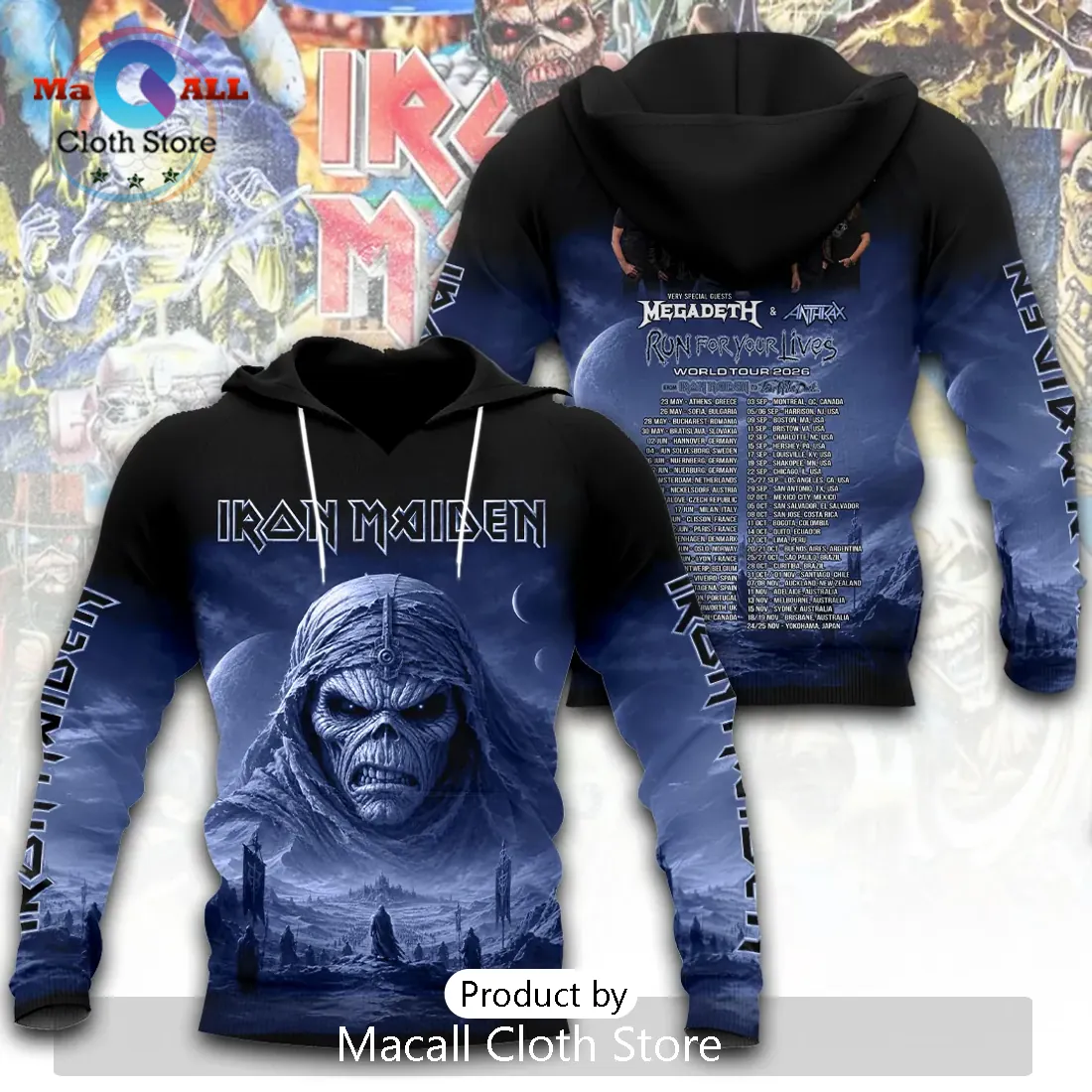 Iron Maiden x Megadeth x Anthrax Run For Your Lives 2026 Tour Hoodie Iron Maiden x Megadeth x Anthrax Run For Your Lives 2026 Tour Hoodie