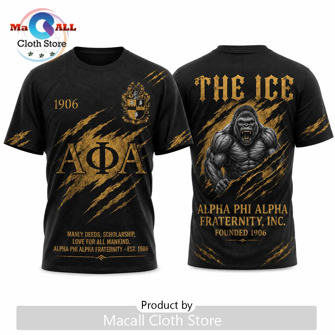 Alpha Phi Alpha Fraternity The Ice Gorilla Mascot Black Apparel T-Shirt Alpha Phi Alpha Fraternity The Ice Gorilla Mascot Black Apparel T-Shirt