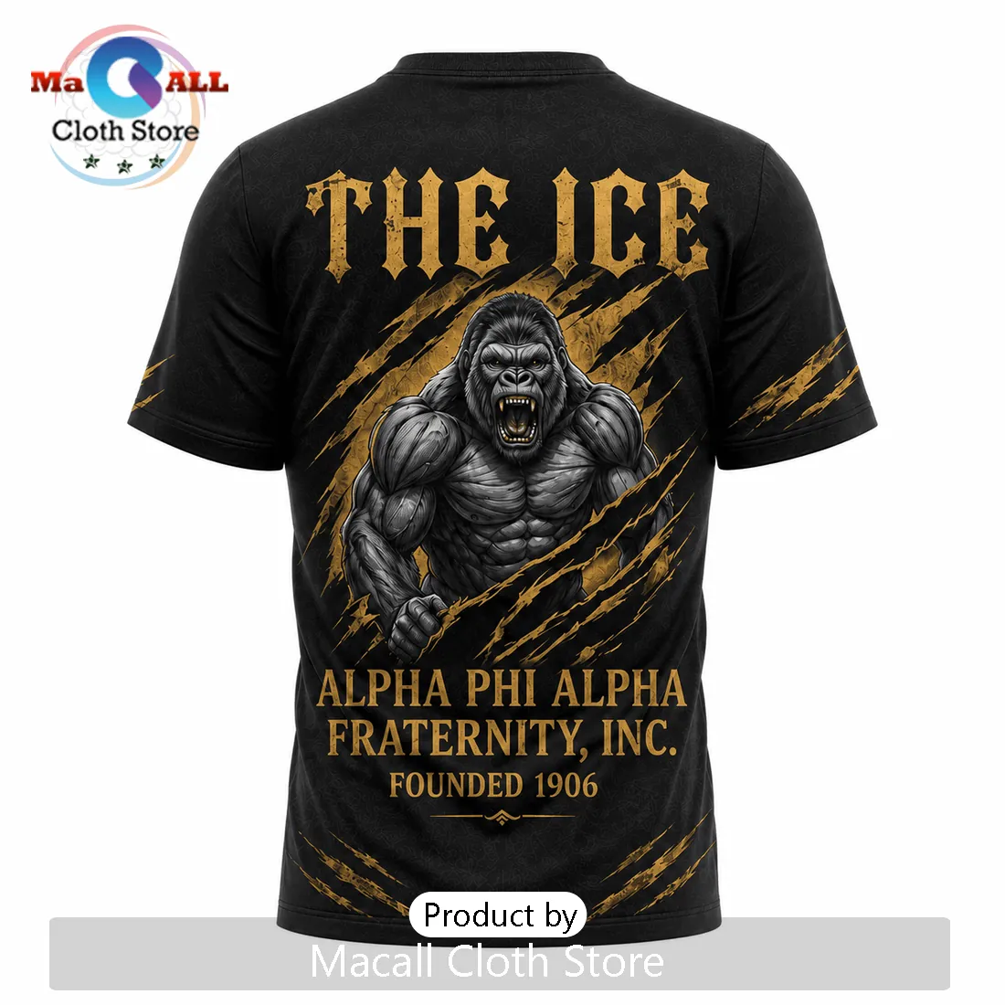 Alpha Phi Alpha Fraternity The Ice Gorilla Mascot Black Apparel T-Shirt Alpha Phi Alpha Fraternity The Ice Gorilla Mascot Black Apparel T-Shirt