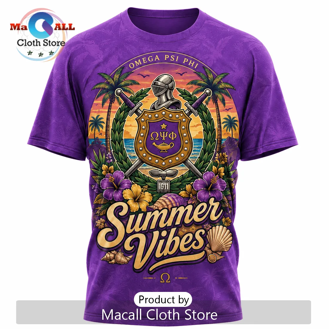 Omega Psi Phi Summer Vibes Purple Bulldog T-Shirt Omega Psi Phi Summer Vibes Purple Bulldog T-Shirt