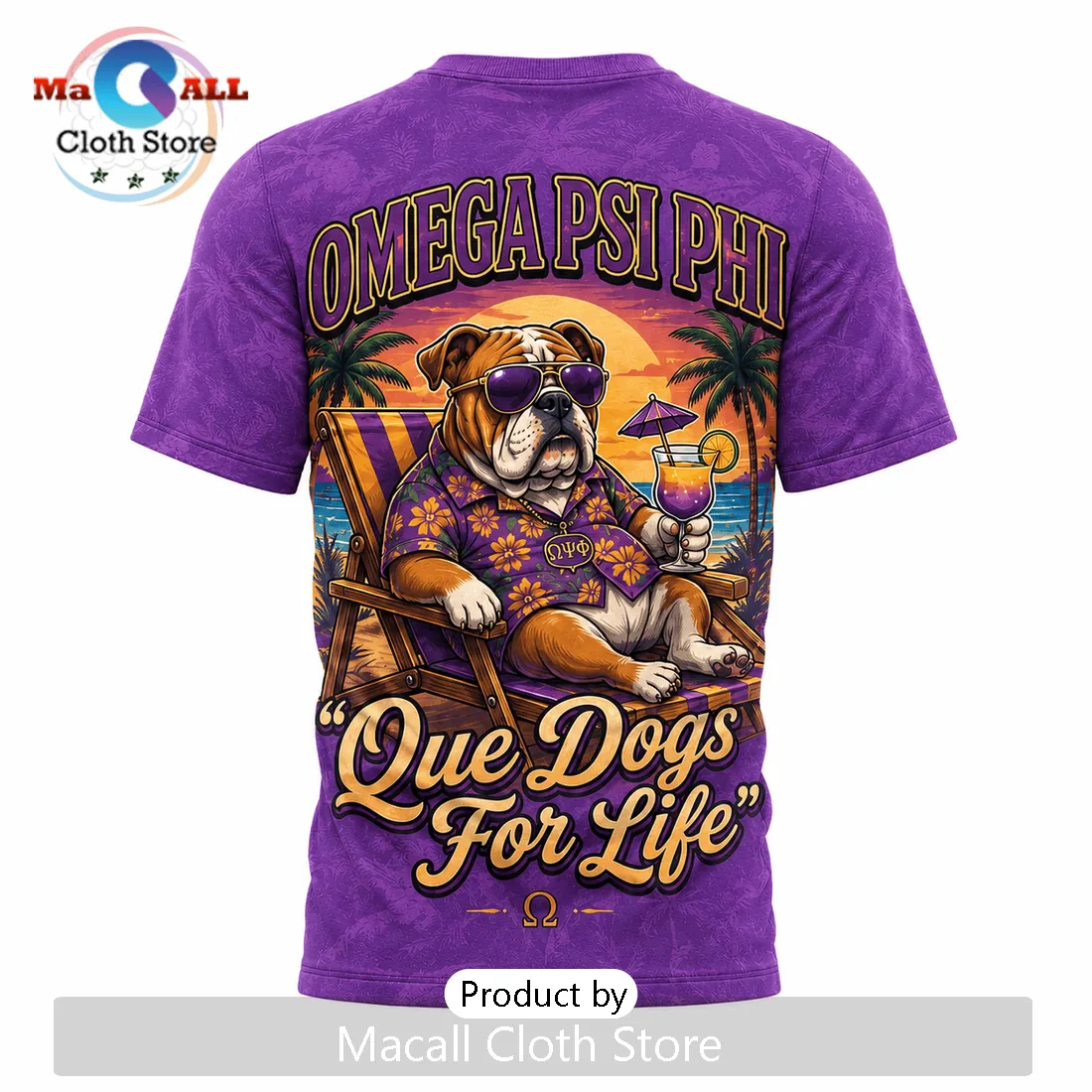 Omega Psi Phi Summer Vibes Purple Bulldog T-Shirt Omega Psi Phi Summer Vibes Purple Bulldog T-Shirt