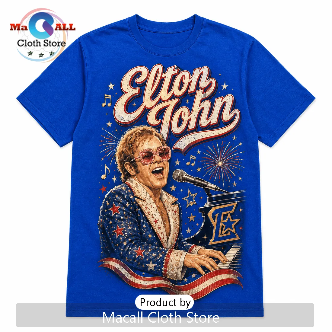 Elton John Red White and Elton John Vintage Blue Shirt Elton John Red White and Elton John Vintage Blue Shirt
