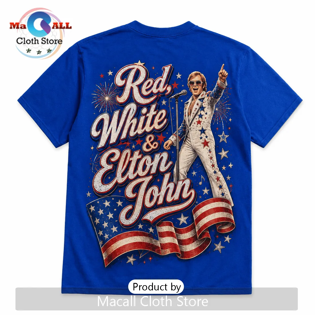 Elton John Red White and Elton John Vintage Blue Shirt Elton John Red White and Elton John Vintage Blue Shirt