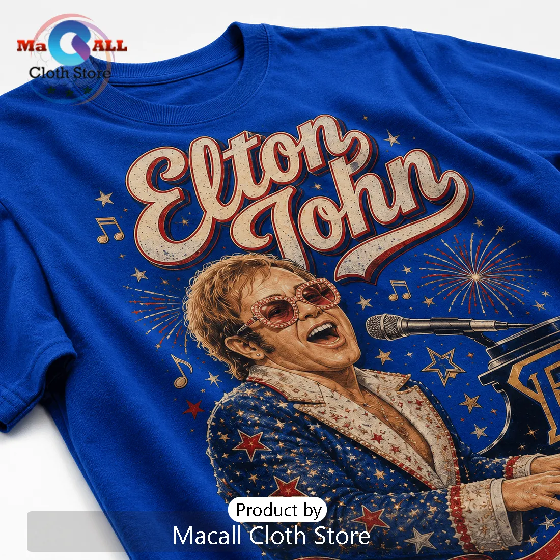 Elton John Red White and Elton John Vintage Blue Shirt Elton John Red White and Elton John Vintage Blue Shirt