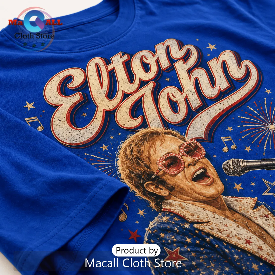 Elton John Red White and Elton John Vintage Blue Shirt Elton John Red White and Elton John Vintage Blue Shirt