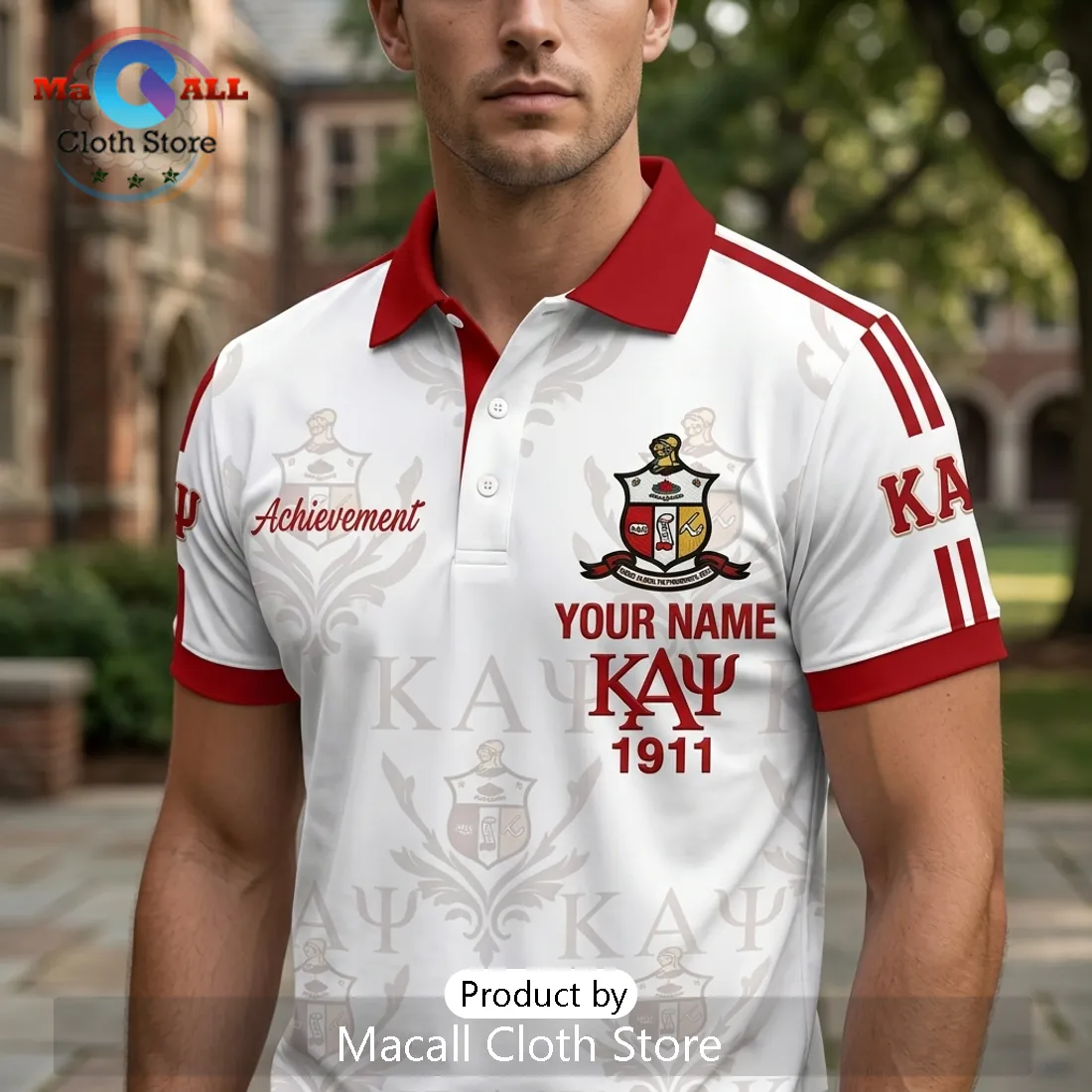 Kappa Alpha Psi 1911 Crest White Red Custom Crested Casual Polo Shirt Kappa Alpha Psi 1911 Crest White Red Custom Crested Casual Polo Shirt