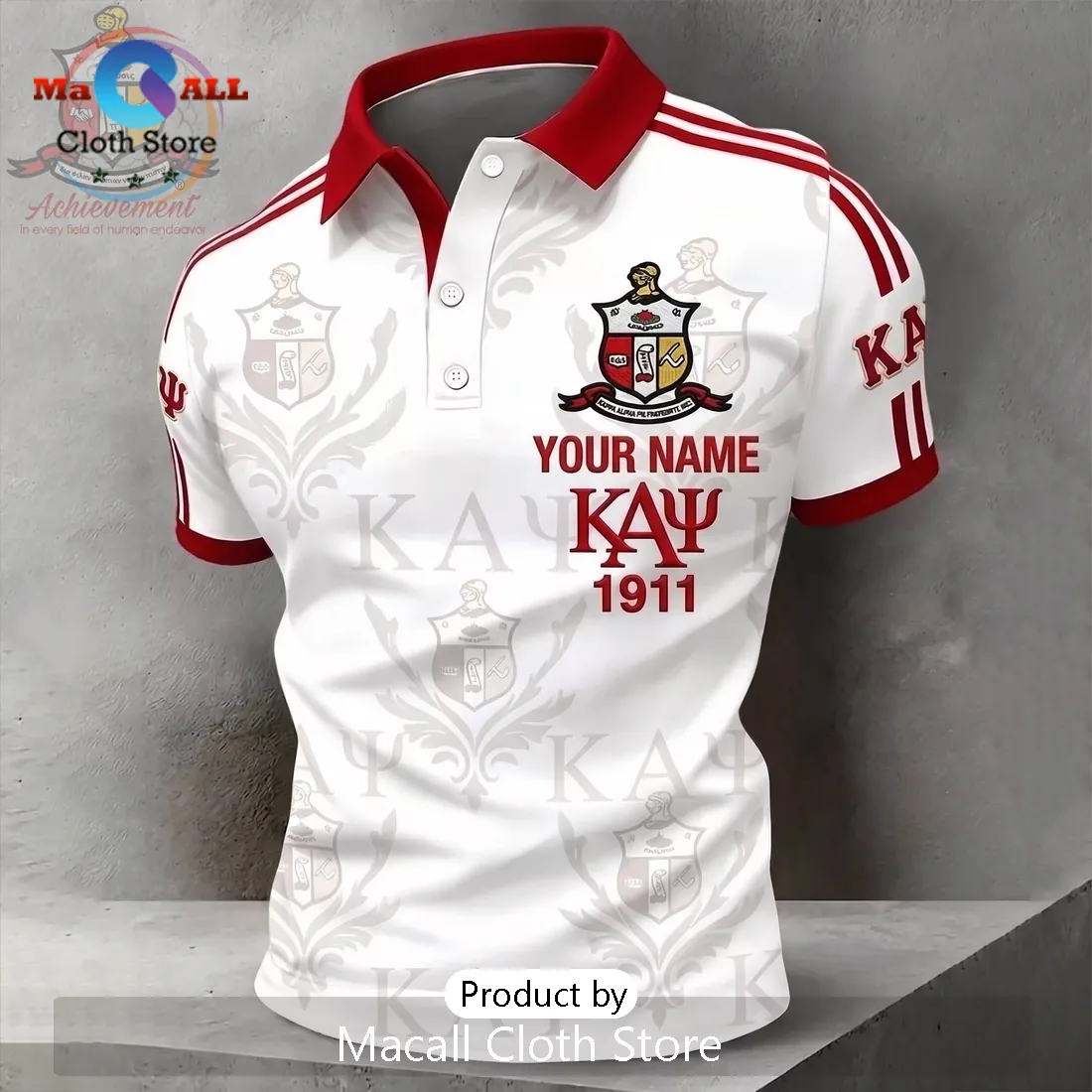 Kappa Alpha Psi 1911 Crest White Red Custom Crested Casual Polo Shirt Kappa Alpha Psi 1911 Crest White Red Custom Crested Casual Polo Shirt