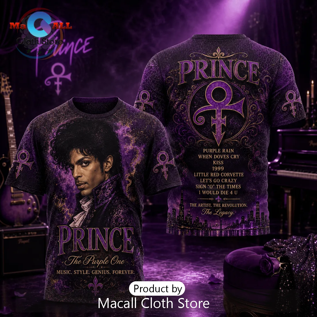 Prince The Purple One Vintage Illustration Purple Cotton T-Shirt Prince The Purple One Vintage Illustration Purple Cotton T-Shirt