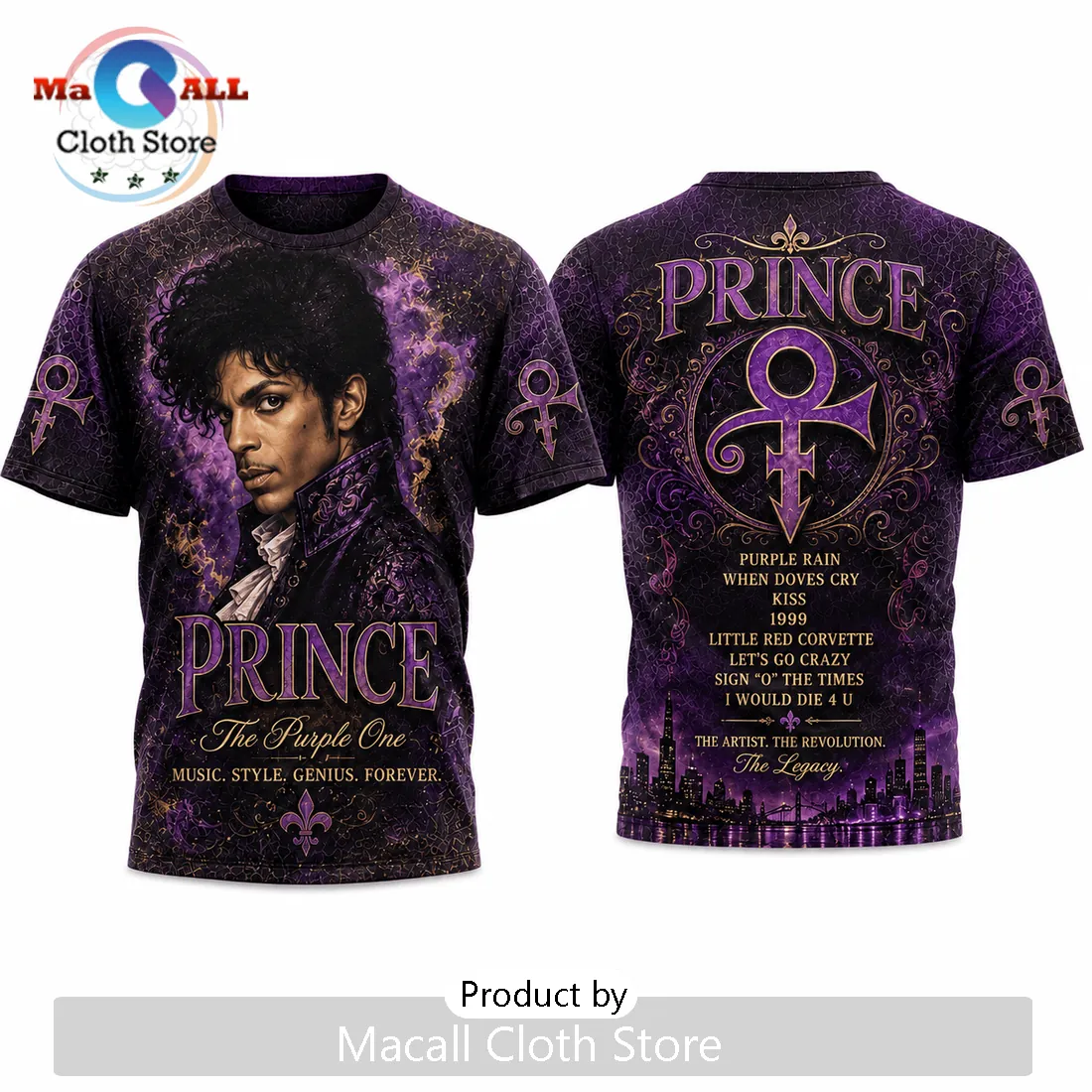 Prince The Purple One Vintage Illustration Purple Cotton T-Shirt Prince The Purple One Vintage Illustration Purple Cotton T-Shirt