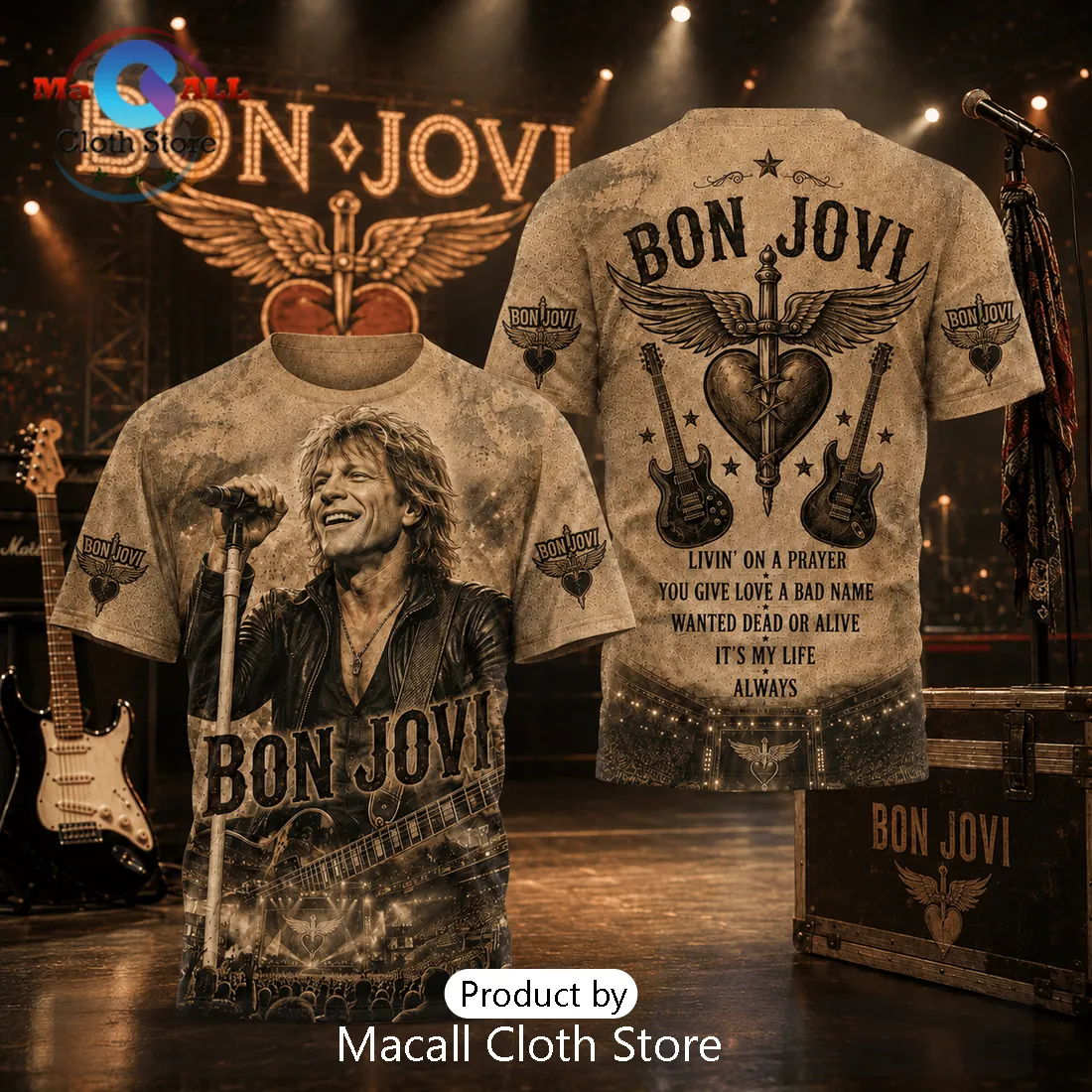 Bon Jovi Vintage Music Icon Illustrated Brown T-Shirt Bon Jovi Vintage Music Icon Illustrated Brown T-Shirt