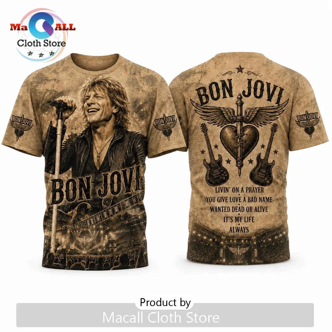 Bon Jovi Vintage Music Icon Illustrated Brown T-Shirt Bon Jovi Vintage Music Icon Illustrated Brown T-Shirt