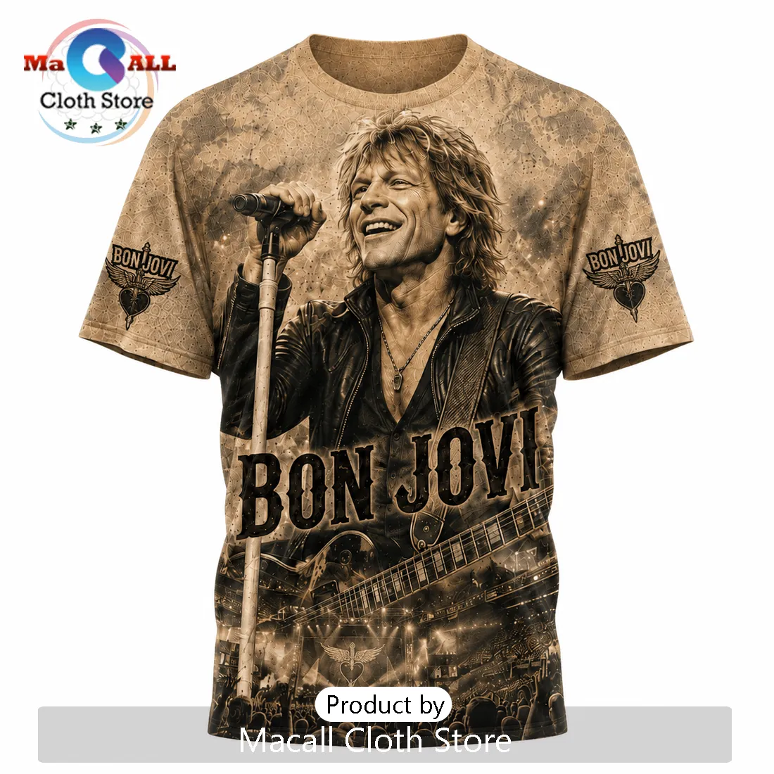 Bon Jovi Vintage Music Icon Illustrated Brown T-Shirt Bon Jovi Vintage Music Icon Illustrated Brown T-Shirt