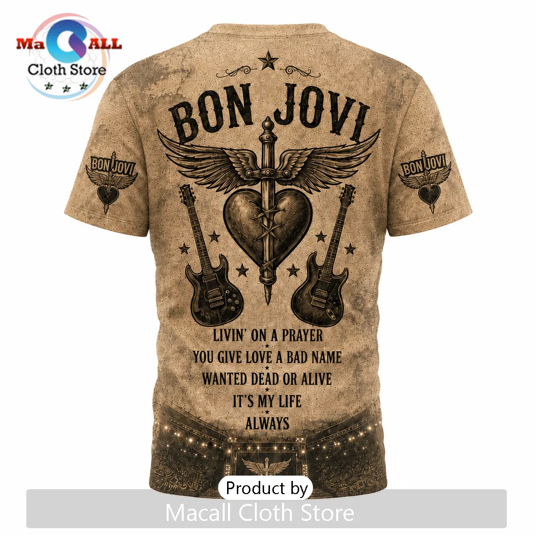 Bon Jovi Vintage Music Icon Illustrated Brown T-Shirt Bon Jovi Vintage Music Icon Illustrated Brown T-Shirt