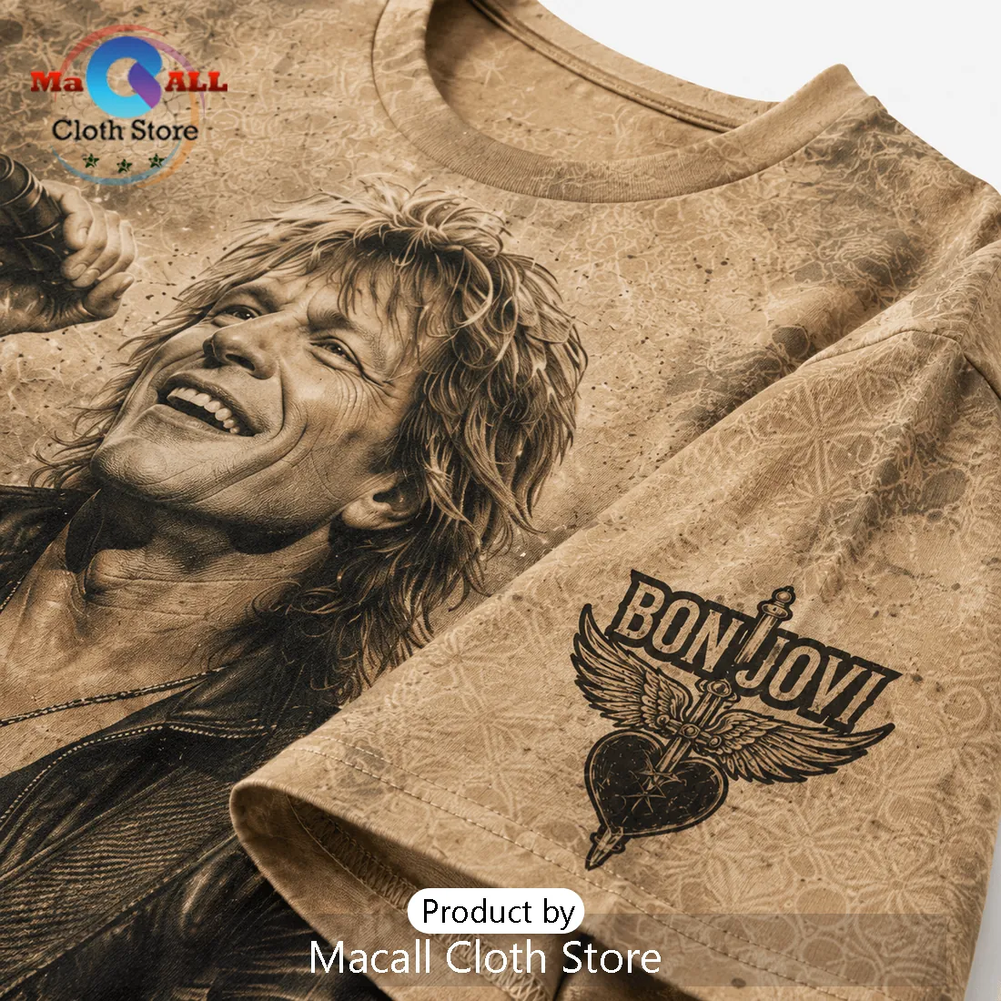 Bon Jovi Vintage Music Icon Illustrated Brown T-Shirt Bon Jovi Vintage Music Icon Illustrated Brown T-Shirt