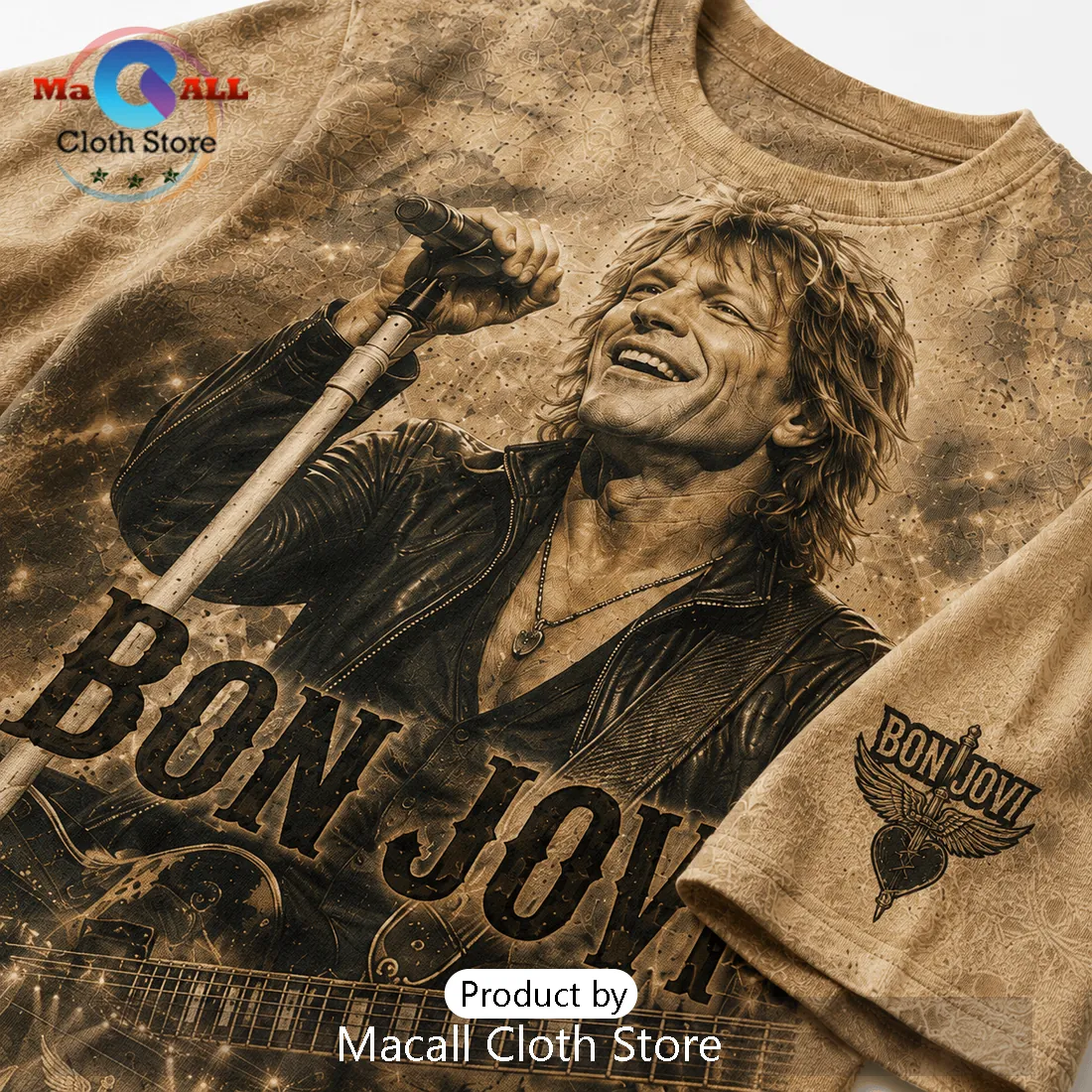 Bon Jovi Vintage Music Icon Illustrated Brown T-Shirt Bon Jovi Vintage Music Icon Illustrated Brown T-Shirt