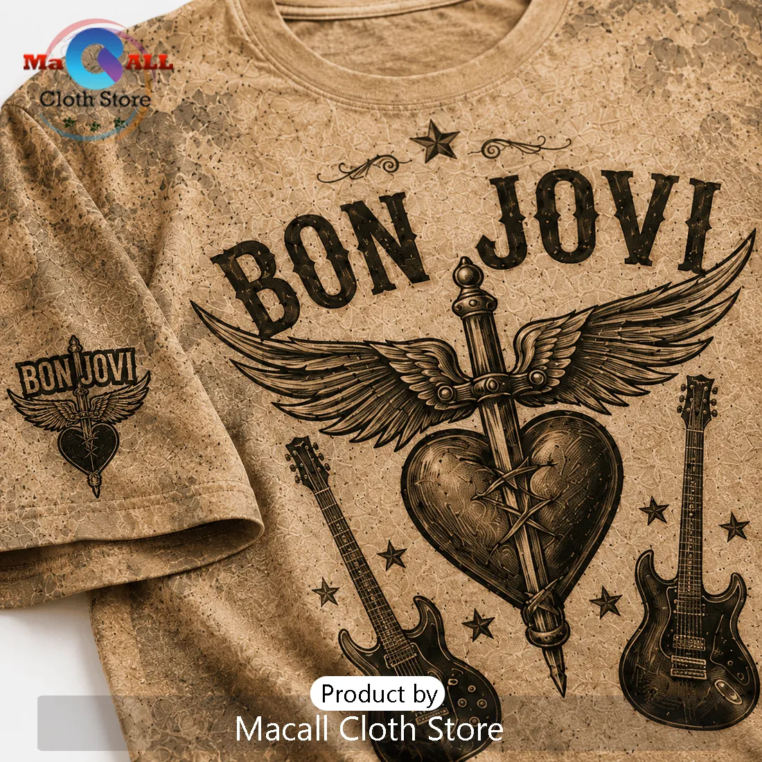 Bon Jovi Vintage Music Icon Illustrated Brown T-Shirt Bon Jovi Vintage Music Icon Illustrated Brown T-Shirt