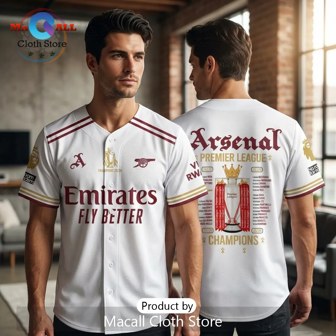 Arsenal FC Premier League Champions 25/26 Baseball Jersey Arsenal FC Premier League Champions 25/26 Baseball Jersey