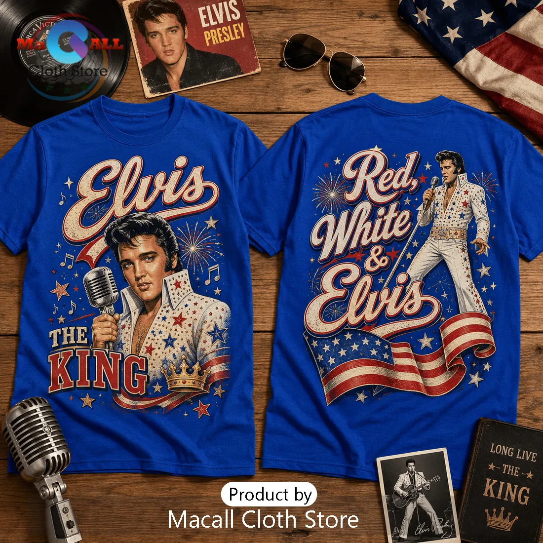 2026 Elvis Presley The King Red White and Blue T-Shirt 2026 Elvis Presley The King Red White and Blue T-Shirt