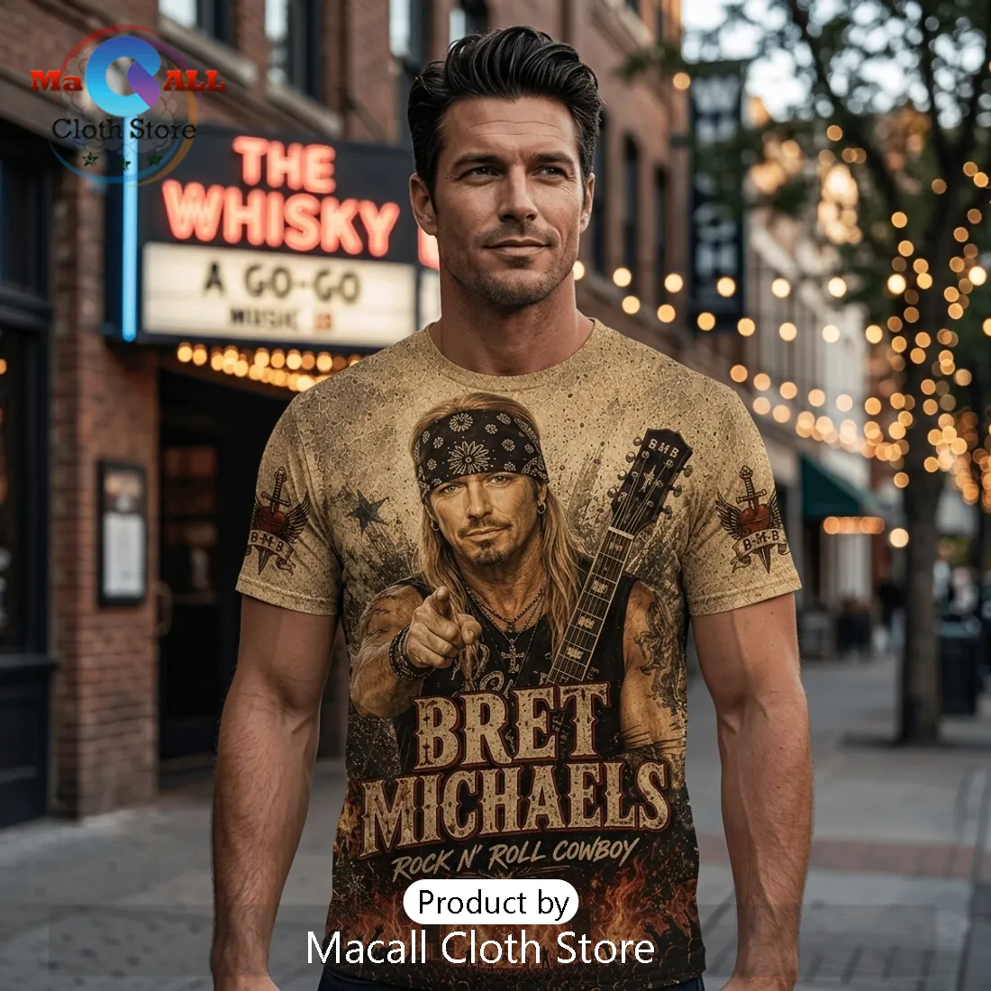 Bret Michaels Rock N Roll Cowboy Vintage Tan Signature Shirt Bret Michaels Rock N Roll Cowboy Vintage Tan Signature Shirt