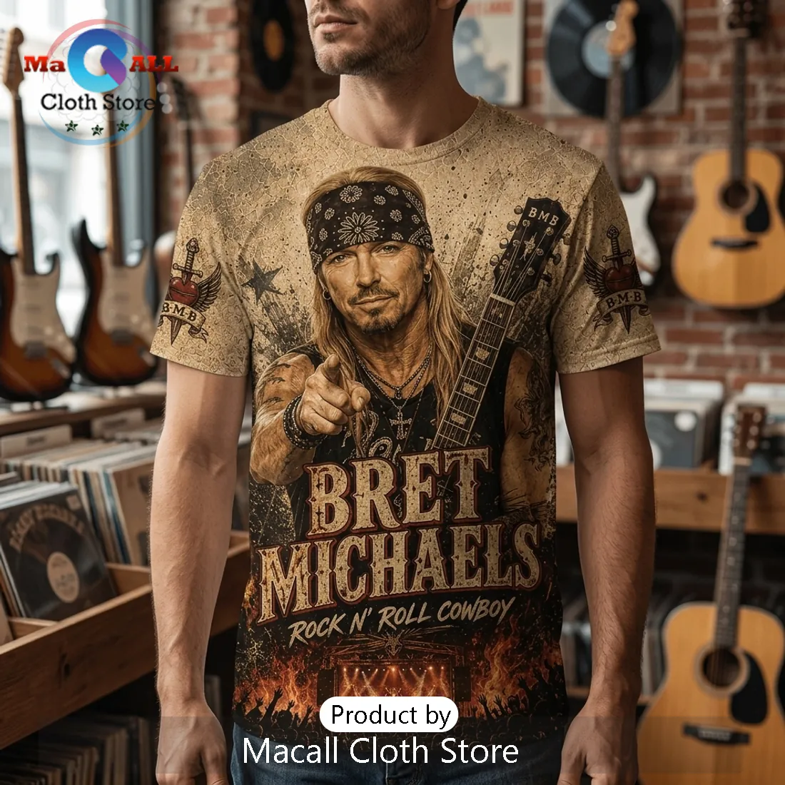 Bret Michaels Rock N Roll Cowboy Vintage Tan Signature Shirt Bret Michaels Rock N Roll Cowboy Vintage Tan Signature Shirt