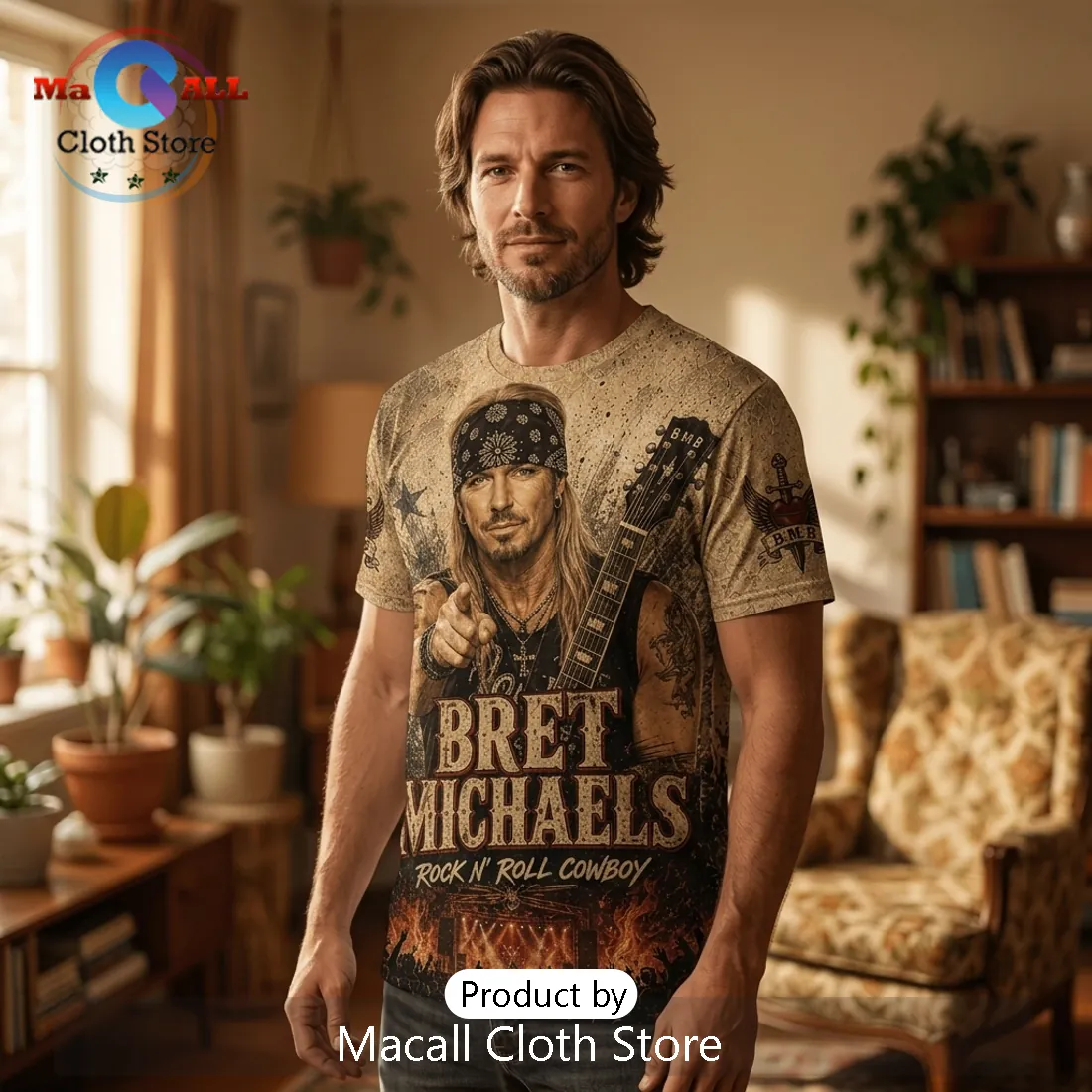 Bret Michaels Rock N Roll Cowboy Vintage Tan Signature Shirt Bret Michaels Rock N Roll Cowboy Vintage Tan Signature Shirt
