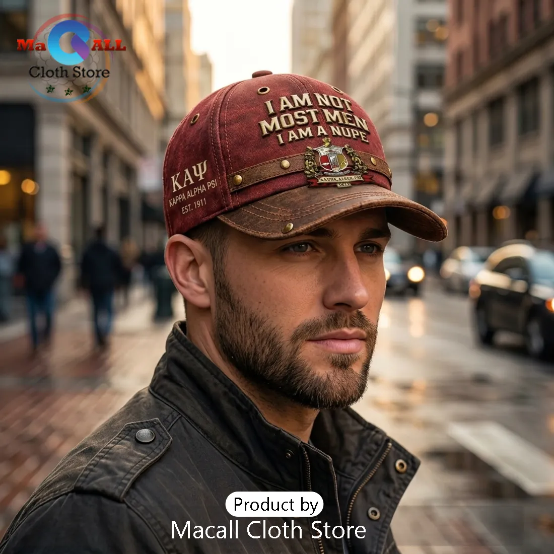 Kappa Alpha Psi 2026 Mascot Maroon Faux Leather Baseball Cap Kappa Alpha Psi 2026 Mascot Maroon Faux Leather Baseball Cap